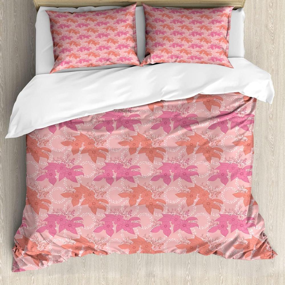 imageAmbesonne Valentine Duvet Cover Set Grunge Style Abstract Modern Art Hearts Stripes Circles Splashes Decorative 3 Piece Bedding Set with 2 Pillow Shams Queen Size Orange Hot Pink and RoseCoral Pale Ruby Blush