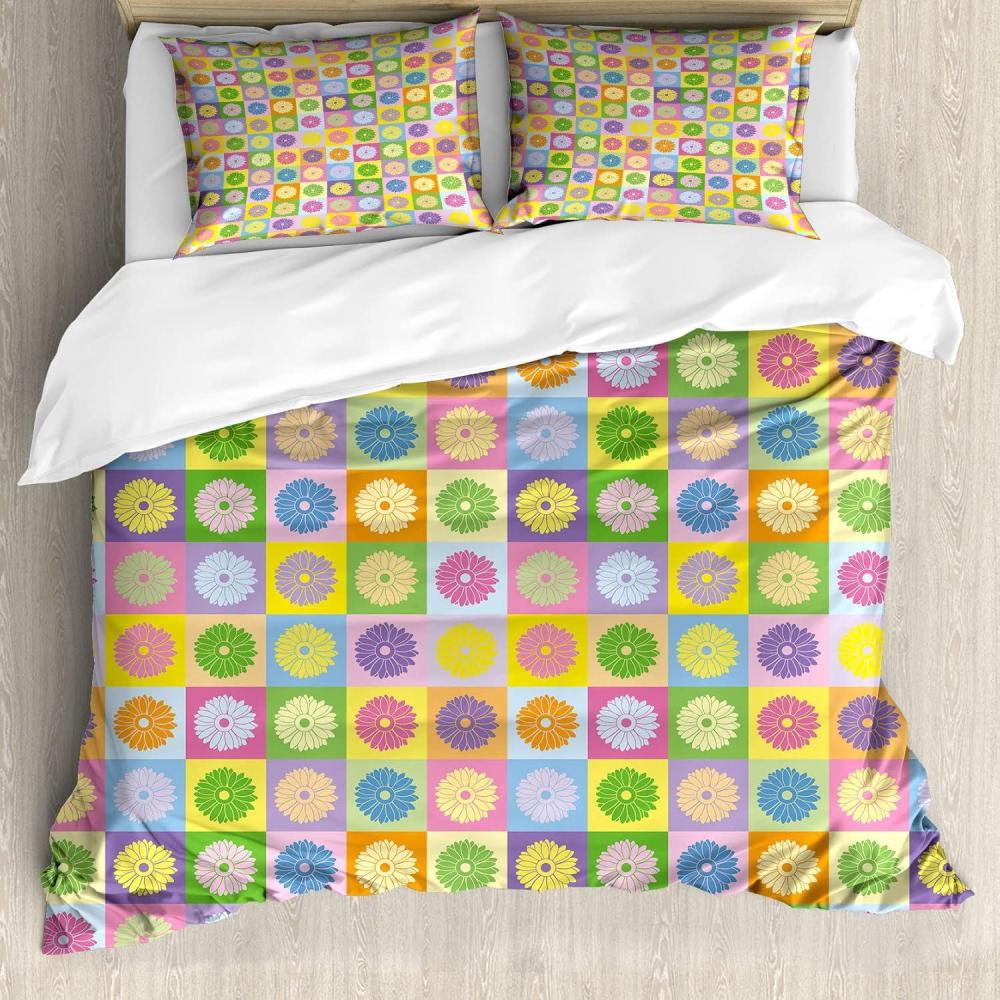 imageAmbesonne Valentine Duvet Cover Set Grunge Style Abstract Modern Art Hearts Stripes Circles Splashes Decorative 3 Piece Bedding Set with 2 Pillow Shams Queen Size Orange Hot Pink and RosePink Yellow Fern Green