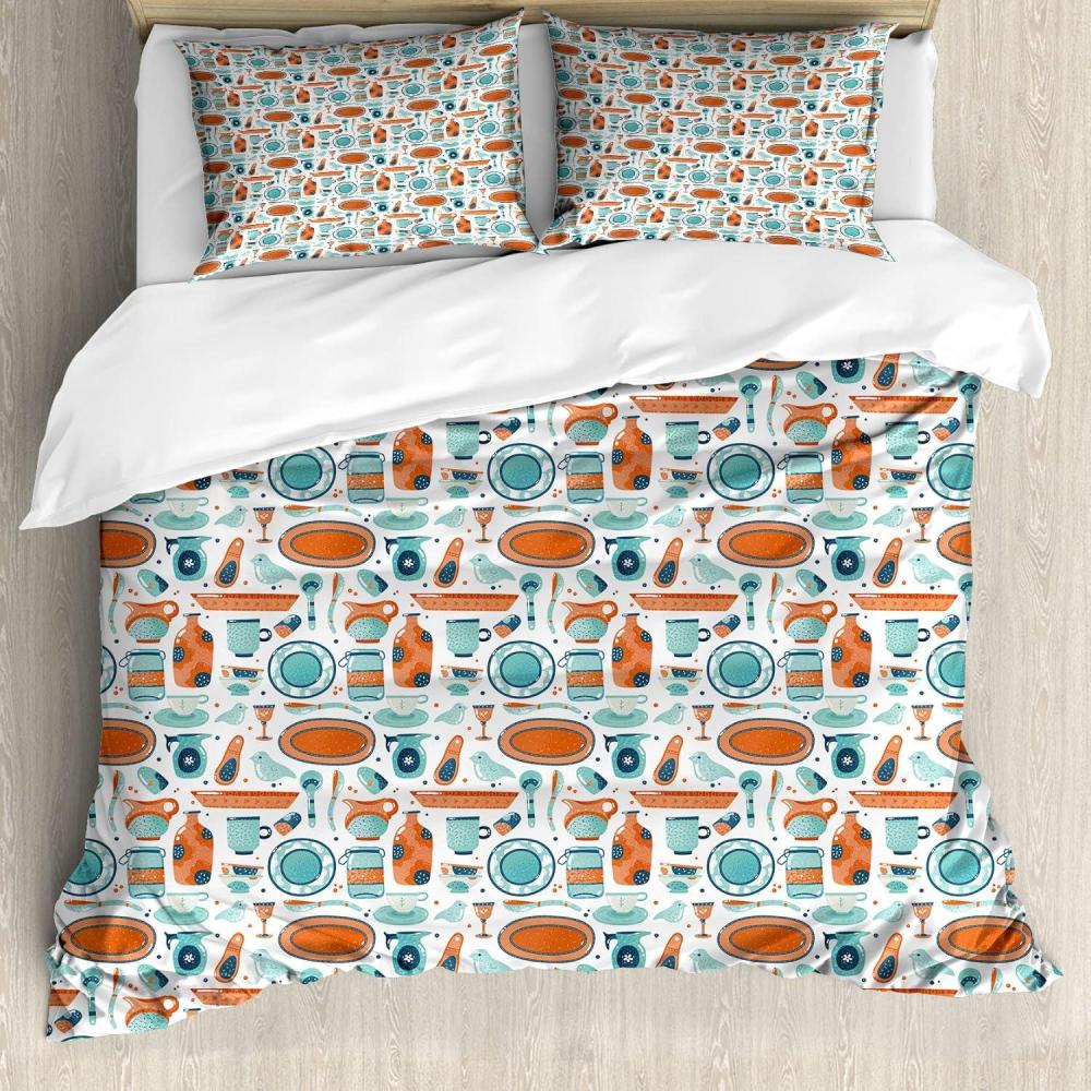 imageAmbesonne Valentine Duvet Cover Set Grunge Style Abstract Modern Art Hearts Stripes Circles Splashes Decorative 3 Piece Bedding Set with 2 Pillow Shams Queen Size Orange Hot Pink and RoseBurnt Orange Cadet Blue