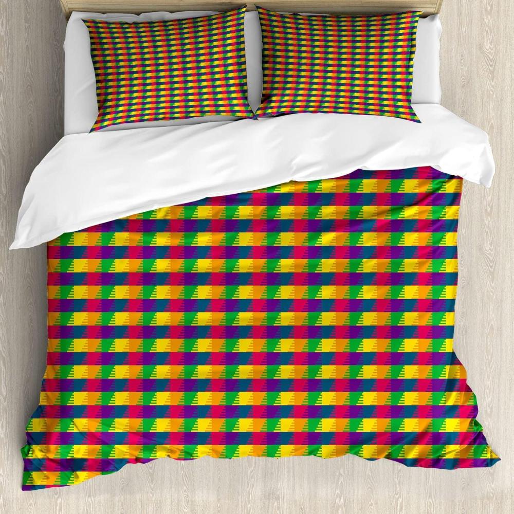 imageAmbesonne Valentine Duvet Cover Set Grunge Style Abstract Modern Art Hearts Stripes Circles Splashes Decorative 3 Piece Bedding Set with 2 Pillow Shams Queen Size Orange Hot Pink and RoseEarth Yellow and Petrol Blue