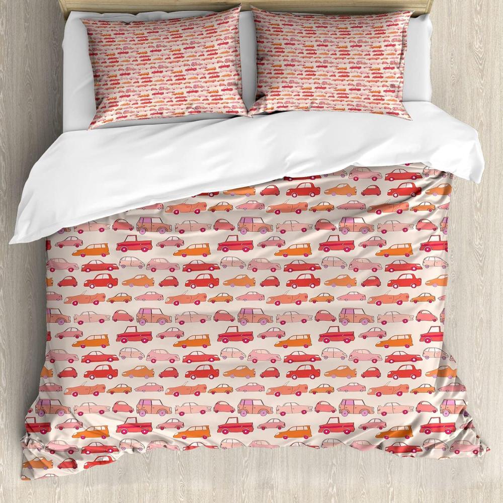 imageAmbesonne Valentine Duvet Cover Set Grunge Style Abstract Modern Art Hearts Stripes Circles Splashes Decorative 3 Piece Bedding Set with 2 Pillow Shams Queen Size Orange Hot Pink and RosePale Salmon and Vermilion
