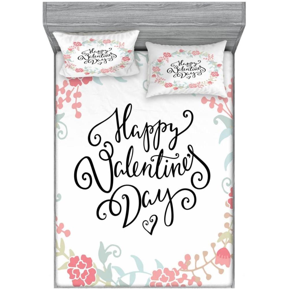 imageAmbesonne Valentines Day 2 Pack Fitted Sheet amp Pillow Sham Set Buds Roses Tulip 4 Pcs Bedding Decor Package Contains 2 Queen Size Fitted Sheets amp 4 Pillow Covers White and Black
