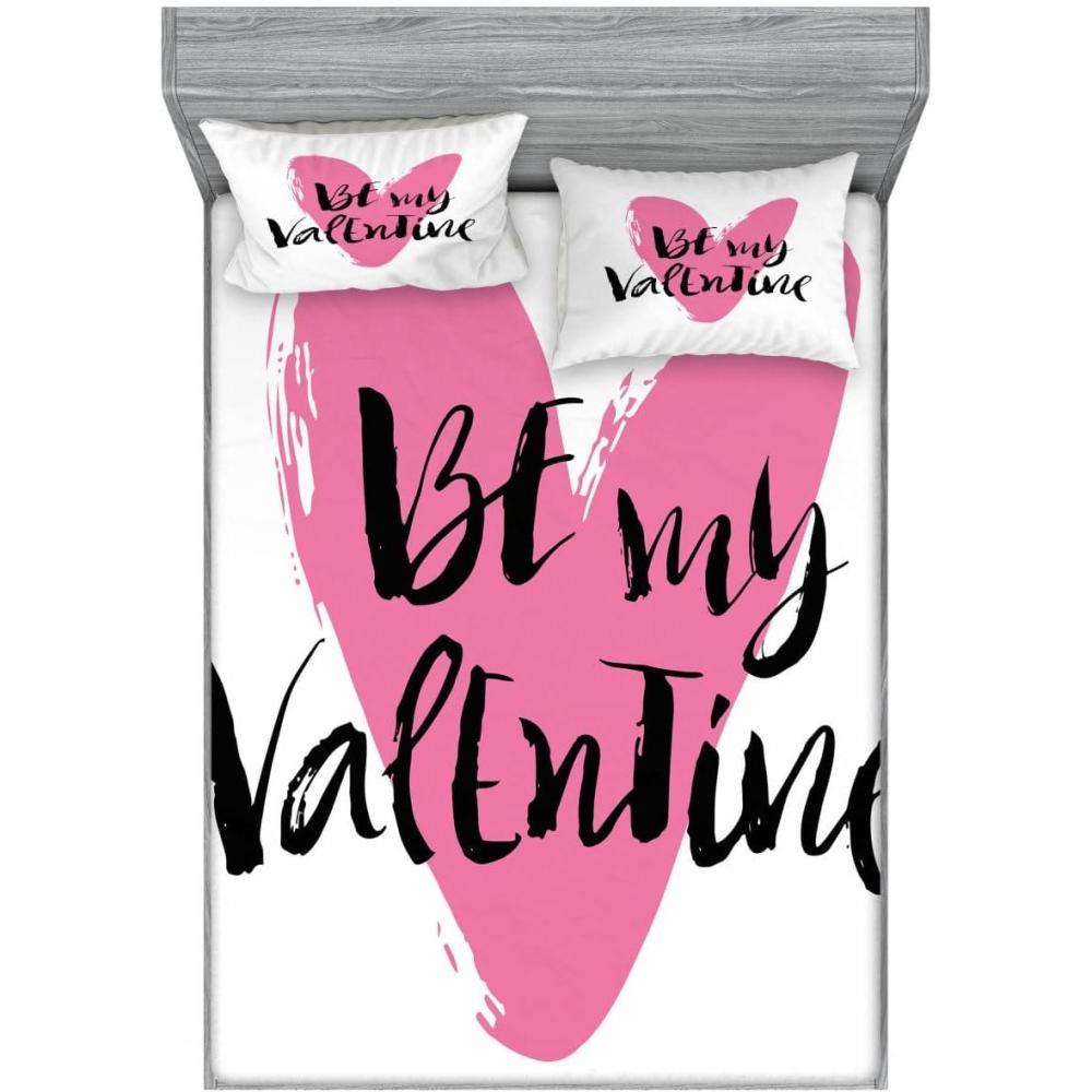 imageAmbesonne Valentines Day 2 Pack Fitted Sheet amp Pillow Sham Set Heart Love Image 4 Pcs Bedding Decor Package Contains 2 Full Size Fitted Sheets amp 4 Pillow Covers Pink and Black