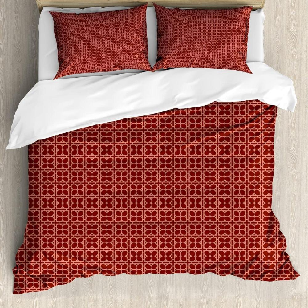 imageAmbesonne Valentines Day Duvet Cover Set Romantic Theme Hearts and Monochrome Dots on Plain Backdrop Decorative 3 Piece Bedding Set with 2 Pillow Shams Queen Size Rose and Charcoal GreyDark Rust Redwood