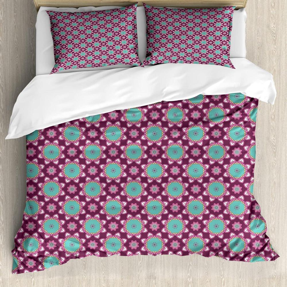 imageAmbesonne Valentines Day Duvet Cover Set Romantic Theme Hearts and Monochrome Dots on Plain Backdrop Decorative 3 Piece Bedding Set with 2 Pillow Shams Queen Size Rose and Charcoal GreySeafoam Dried Rose