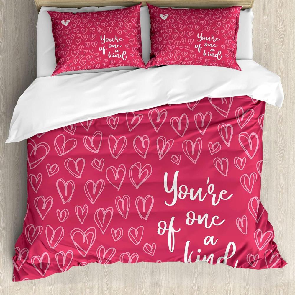 imageAmbesonne Valentines Day Duvet Cover Set You are 1 of a Kind Pastel Colored HandDrawn Repetitive Hearts Decorative 3 Piece Bedding Set with 2 Pillow Shams Queen Size Magenta Pastel PinkMagenta Pastel Pink