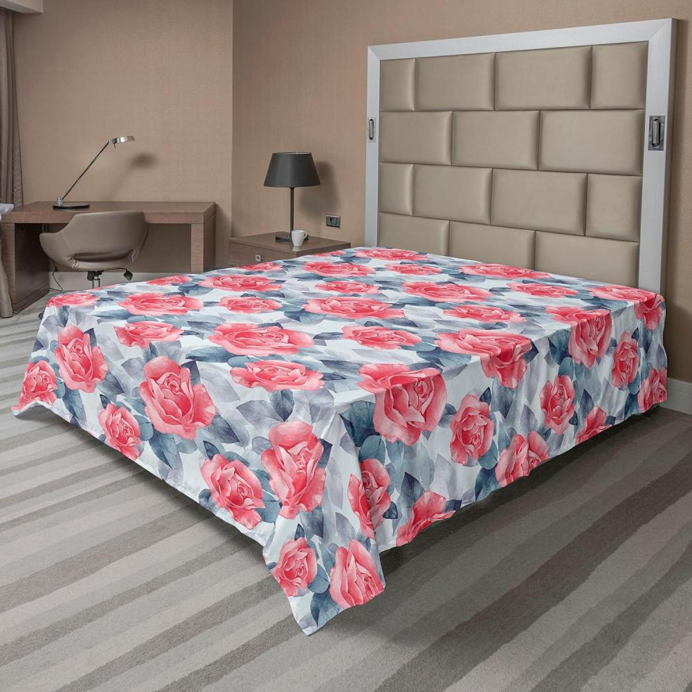 imageAmbesonne Valentines Day Flat Sheet Simple Grunge Design Line Hearts Pattern on Striped Backdrop Soft Comfortable Top Sheet Decorative Bedding 1 Piece Full Size Dark Coral Coral DimgraySlate Blue Dark Coral