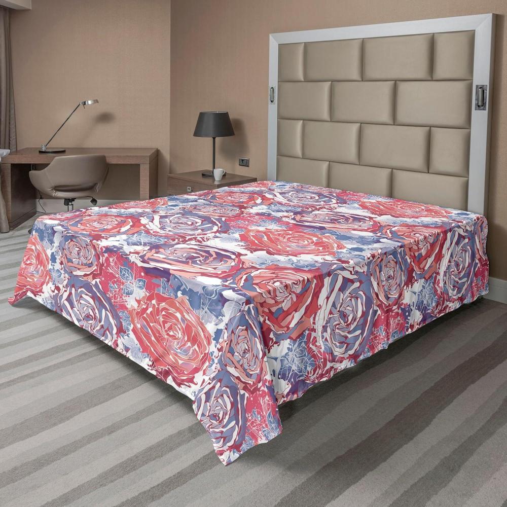 imageAmbesonne Valentines Day Flat Sheet Simple Grunge Design Line Hearts Pattern on Striped Backdrop Soft Comfortable Top Sheet Decorative Bedding 1 Piece Full Size Dark Coral Coral DimgrayDark Coral Lavender Blue