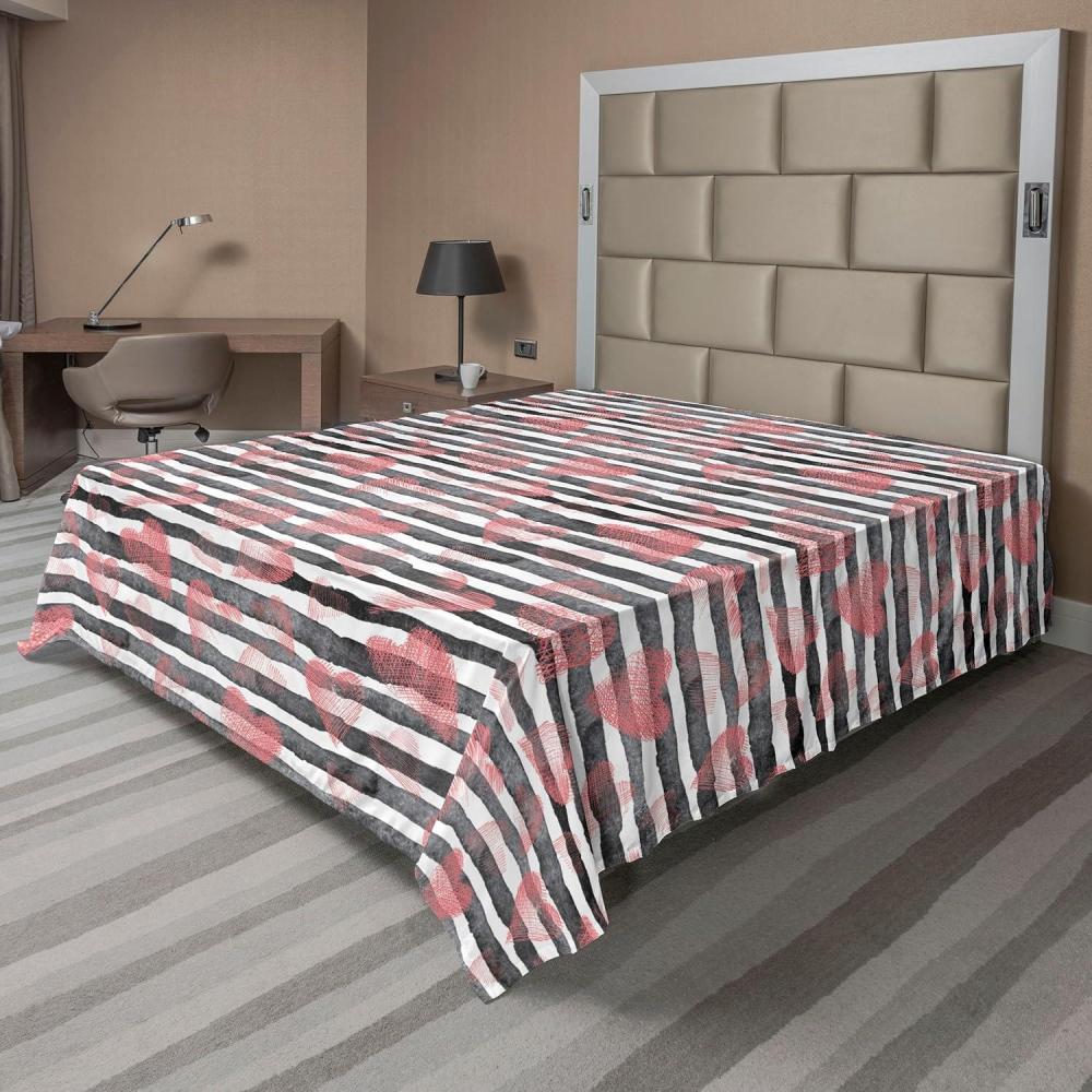 imageAmbesonne Valentines Day Flat Sheet Simple Grunge Design Line Hearts Pattern on Striped Backdrop Soft Comfortable Top Sheet Decorative Bedding 1 Piece Full Size Dark Coral Coral DimgrayDark Coral Coral Dimgray