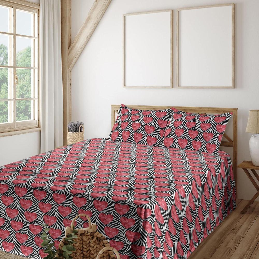 imageAmbesonne Valentines Day Sheet Set Heart Shape Love Affection Zebra Skin Pattern Monochrome Backdrop Fitted and Flat Sheet with Pillowcases Bedding Accent 4 Piece Set Queen Coral Charcoal GreyCoral Charcoal Grey