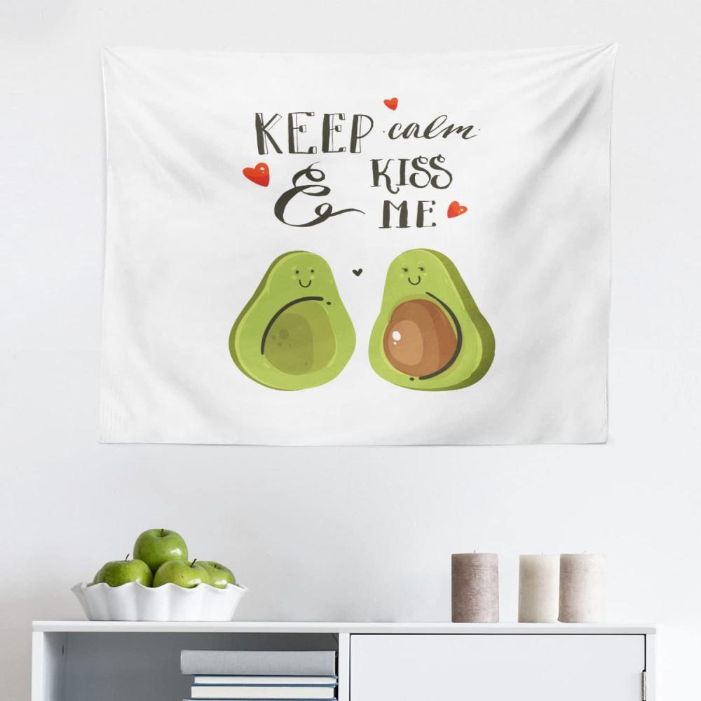imageAmbesonne Valentines Day Tapestry Cartoon Avocado Lovers Pop Culture Keep Calm Slogan Fabric Wall Hanging Decor for Bedroom Living Room Dorm 45 X 30 Grey Green BrownGrey Green Brown