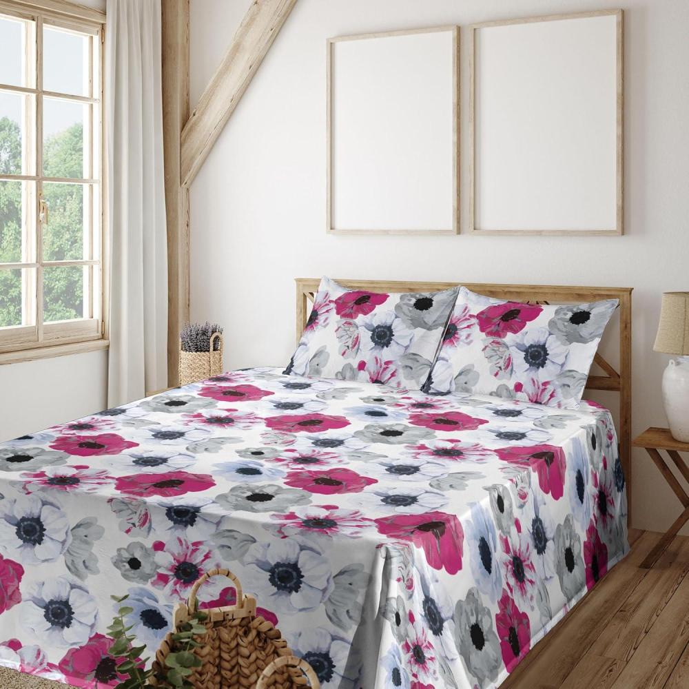imageAmbesonne Vintage Sheet Set Valentines Day Theme Art with Monochrome Roses Retro Style Ornament Fitted and Flat Sheet with Pillowcases Bedding Accent 4 Piece Set Full Charcoal Grey and WhiteMagenta Pale Ceil Blue