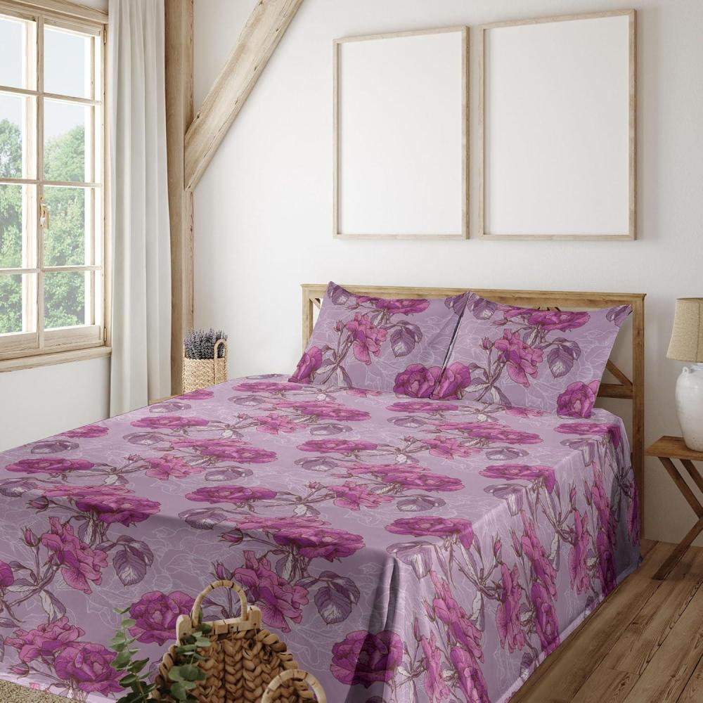 imageAmbesonne Vintage Sheet Set Valentines Day Theme Art with Monochrome Roses Retro Style Ornament Fitted and Flat Sheet with Pillowcases Bedding Accent 4 Piece Set Full Charcoal Grey and WhiteDark Magenta Pale Lilac