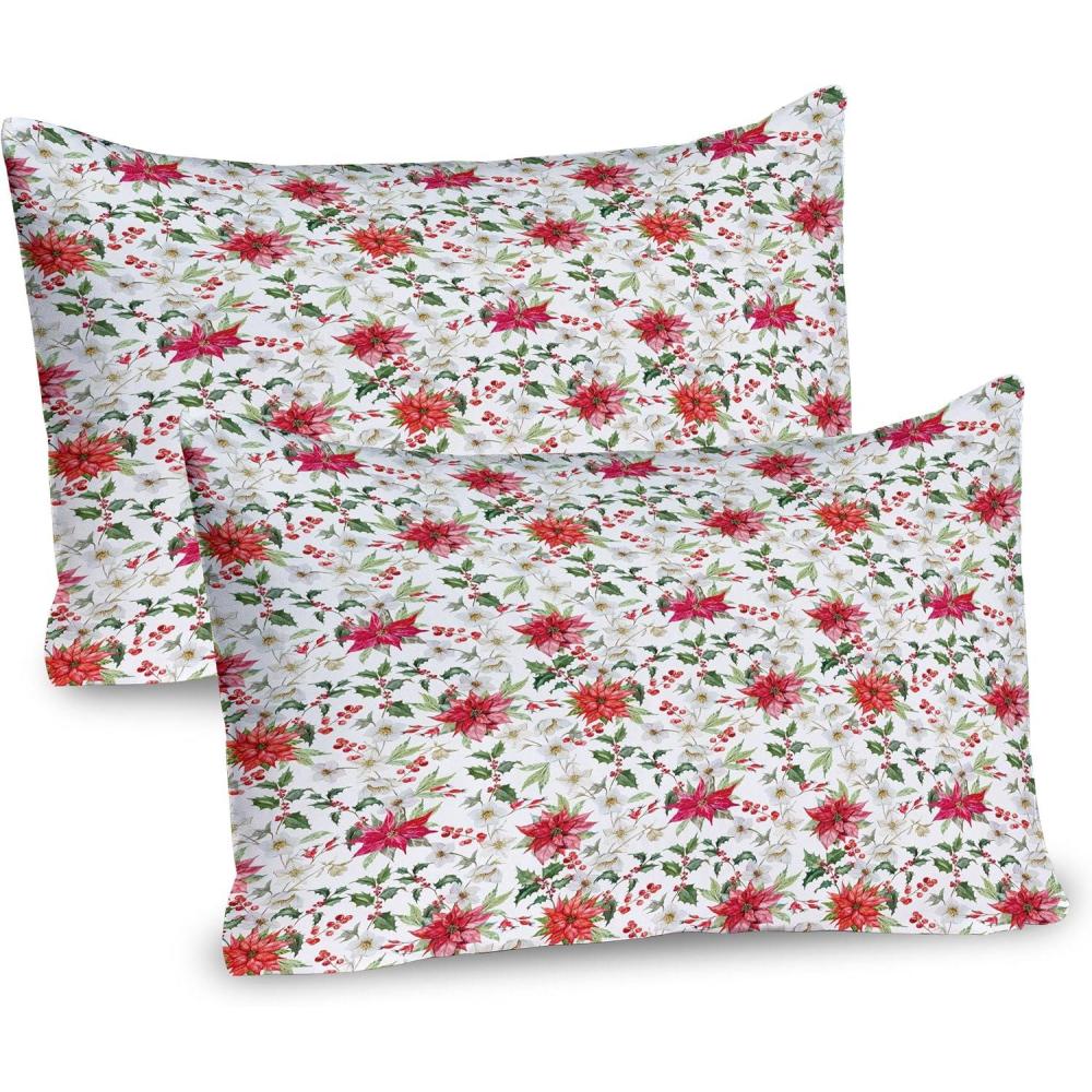 imageAmbesonne Watercolor Pillow Sham Set of 2 Fresh Poinsettia Flowers and Rowan Berry Branches Christmas Garden Quality Microfiber Bedding Item for All Seasons 36 x 20 Vermilion Magenta