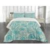 Ambesonne Floral Bedspread Set, Vintage Garden Plants Herbs Flowers Botanical Classic Design Art, 3 Piece Decorative Bedding Coverlet and 2 Pillow Shams, Twin Size, Reseda Green Beige(Turquoise White)