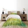 Ambesonne Floral Bedspread Set, Vintage Garden Plants Herbs Flowers Botanical Classic Design Art, 3 Piece Decorative Bedding Coverlet and 2 Pillow Shams, Twin Size, Reseda Green Beige(Purple Apple Green White)
