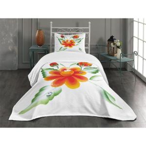 Ambesonne Floral Bedspread Set, Vintage Garden Plants Herbs Flowers Botanical Classic Design Art, 3 Piece Decorative Bedding Coverlet and 2 Pillow Shams, Twin Size, Reseda Green Beige(Orange Green)
