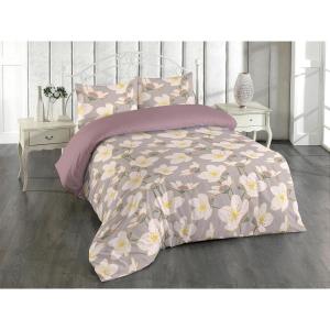 Ambesonne Floral Duvet Cover Set, Roses for Valentine Love Team Holiday Celebration Botanical Artwork on Hue Back, Reversible 3 Piece Bedding Set with 2 Pillow Shams, Queen, Dimgray Blush(Pale Purpleblue Blush)