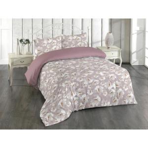 Ambesonne Floral Duvet Cover Set, Roses for Valentine Love Team Holiday Celebration Botanical Artwork on Hue Back, Reversible 3 Piece Bedding Set with 2 Pillow Shams, Queen, Dimgray Blush(Pale Purpleblue Off White)