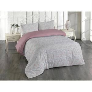 Ambesonne Floral Duvet Cover Set, Roses for Valentine Love Team Holiday Celebration Botanical Artwork on Hue Back, Reversible 3 Piece Bedding Set with 2 Pillow Shams, Queen, Dimgray Blush(Taupe Grey and Sea Blue)