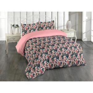 Ambesonne Floral Duvet Cover Set, Roses for Valentine Love Team Holiday Celebration Botanical Artwork on Hue Back, Reversible 3 Piece Bedding Set with 2 Pillow Shams, Queen, Dimgray Blush(Petrol Blue and Pale Pink)