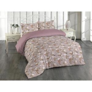 Ambesonne Floral Duvet Cover Set, Roses for Valentine Love Team Holiday Celebration Botanical Artwork on Hue Back, Reversible 3 Piece Bedding Set with 2 Pillow Shams, Queen, Dimgray Blush(Green Brown White Coral)