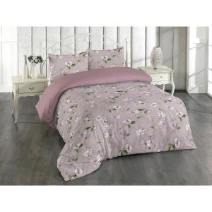 Ambesonne Floral Duvet Cover Set, Roses for Valentine Love Team Holiday Celebration Botanical Artwork on Hue Back, Reversible 3 Piece Bedding Set with 2 Pillow Shams, Queen, Dimgray Blush(Purple Grey and Fern Green)