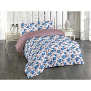 Ambesonne Floral Duvet Cover Set, Roses for Valentine Love Team Holiday Celebration Botanical Artwork on Hue Back, Reversible 3 Piece Bedding Set with 2 Pillow Shams, Queen, Dimgray Blush(Sky Blue Eggplant White)