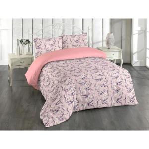 Ambesonne Floral Duvet Cover Set, Roses for Valentine Love Team Holiday Celebration Botanical Artwork on Hue Back, Reversible 3 Piece Bedding Set with 2 Pillow Shams, Queen, Dimgray Blush(Soft Pink Umber and Indigo)