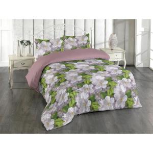 Ambesonne Floral Duvet Cover Set, Roses for Valentine Love Team Holiday Celebration Botanical Artwork on Hue Back, Reversible 3 Piece Bedding Set with 2 Pillow Shams, Queen, Dimgray Blush(Fern Green Pale Grey)