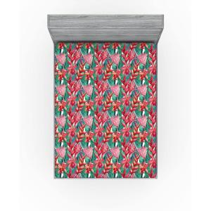 Ambesonne Floral Fitted Sheet, Roses for Valentine Love Team Holiday Celebration Botanical Artwork on Hue Back, Decorative Soft Fabric Bedding All-Round Elastic Pocket, Queen Size, Dimgray Blush(Dark Coral Green)