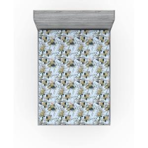 Ambesonne Floral Fitted Sheet, Roses for Valentine Love Team Holiday Celebration Botanical Artwork on Hue Back, Decorative Soft Fabric Bedding All-Round Elastic Pocket, Queen Size, Dimgray Blush(Pale Azure Blue Evergreen)