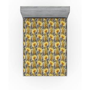 Ambesonne Floral Fitted Sheet, Roses for Valentine Love Team Holiday Celebration Botanical Artwork on Hue Back, Decorative Soft Fabric Bedding All-Round Elastic Pocket, Queen Size, Dimgray Blush(Mustard and Charcoal Grey)