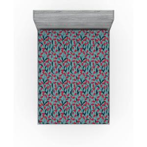 Ambesonne Floral Fitted Sheet, Roses for Valentine Love Team Holiday Celebration Botanical Artwork on Hue Back, Decorative Soft Fabric Bedding All-Round Elastic Pocket, Queen Size, Dimgray Blush(Cadet Blue Dark Pink)