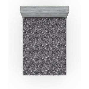 Ambesonne Floral Fitted Sheet, Roses for Valentine Love Team Holiday Celebration Botanical Artwork on Hue Back, Decorative Soft Fabric Bedding All-Round Elastic Pocket, Queen Size, Dimgray Blush(Lilac and Charcoal Grey)