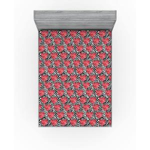 Ambesonne Floral Fitted Sheet, Roses for Valentine Love Team Holiday Celebration Botanical Artwork on Hue Back, Decorative Soft Fabric Bedding All-Round Elastic Pocket, Queen Size, Dimgray Blush(Coral Charcoal Grey)