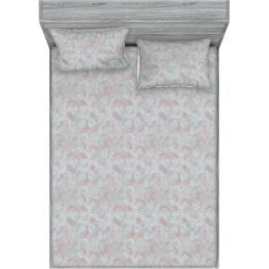 Ambesonne Floral Fitted Sheet & Pillow Sham Set, Roses for Valentine Love Team Holiday Celebration Botanical Artwork on Hue Back, Decorative Printed 3 Piece Bedding Decor Set, Queen, Dimgray Blush(Taupe Grey and Sea Blue)