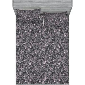 Ambesonne Floral Fitted Sheet & Pillow Sham Set, Roses for Valentine Love Team Holiday Celebration Botanical Artwork on Hue Back, Decorative Printed 3 Piece Bedding Decor Set, Queen, Dimgray Blush(Lilac and Charcoal Grey)