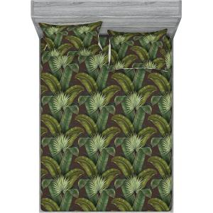 Ambesonne Floral Fitted Sheet & Pillow Sham Set, Roses for Valentine Love Team Holiday Celebration Botanical Artwork on Hue Back, Decorative Printed 3 Piece Bedding Decor Set, Queen, Dimgray Blush(Reseda Green and Brown)