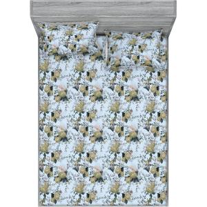 Ambesonne Floral Fitted Sheet & Pillow Sham Set, Roses for Valentine Love Team Holiday Celebration Botanical Artwork on Hue Back, Decorative Printed 3 Piece Bedding Decor Set, Queen, Dimgray Blush(Pale Azure Blue Evergreen)