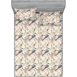 Ambesonne Floral Fitted Sheet & Pillow Sham Set, Roses for Valentine Love Team Holiday Celebration Botanical Artwork on Hue Back, Decorative Printed 3 Piece Bedding Decor Set, Queen, Dimgray Blush(Petrol Blue Pale Rose)
