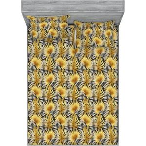 Ambesonne Floral Fitted Sheet & Pillow Sham Set, Roses for Valentine Love Team Holiday Celebration Botanical Artwork on Hue Back, Decorative Printed 3 Piece Bedding Decor Set, Queen, Dimgray Blush(Mustard and Charcoal Grey)