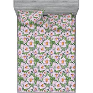 Ambesonne Floral Fitted Sheet & Pillow Sham Set, Roses for Valentine Love Team Holiday Celebration Botanical Artwork on Hue Back, Decorative Printed 3 Piece Bedding Decor Set, Queen, Dimgray Blush(Pastel Purple Fern Green)