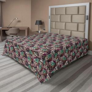 Ambesonne Floral Flat Sheet, Roses for Valentine Love Team Holiday Celebration Botanical Artwork on Hue Back, Soft Comfortable Top Sheet Decorative Bedding 1 Piece, Full Size, Dimgray Blush(Purple Almond Green)