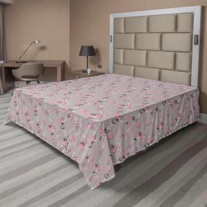 Ambesonne Floral Flat Sheet, Roses for Valentine Love Team Holiday Celebration Botanical Artwork on Hue Back, Soft Comfortable Top Sheet Decorative Bedding 1 Piece, Full Size, Dimgray Blush(Dimgray Blush)