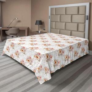 Ambesonne Floral Flat Sheet, Roses for Valentine Love Team Holiday Celebration Botanical Artwork on Hue Back, Soft Comfortable Top Sheet Decorative Bedding 1 Piece, Full Size, Dimgray Blush(Mauve Rose and Dark Peach)