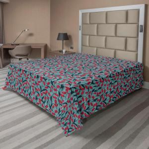 Ambesonne Floral Flat Sheet, Roses for Valentine Love Team Holiday Celebration Botanical Artwork on Hue Back, Soft Comfortable Top Sheet Decorative Bedding 1 Piece, Full Size, Dimgray Blush(Cadet Blue Dark Pink)