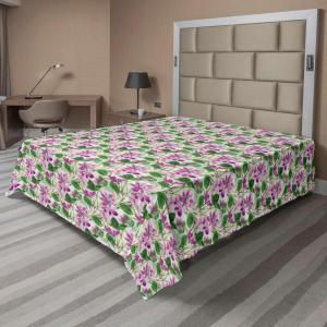 Ambesonne Floral Flat Sheet, Roses for Valentine Love Team Holiday Celebration Botanical Artwork on Hue Back, Soft Comfortable Top Sheet Decorative Bedding 1 Piece, Full Size, Dimgray Blush(Off White and Forest Green)