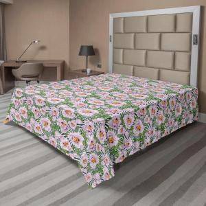Ambesonne Floral Flat Sheet, Roses for Valentine Love Team Holiday Celebration Botanical Artwork on Hue Back, Soft Comfortable Top Sheet Decorative Bedding 1 Piece, Full Size, Dimgray Blush(Pastel Purple Fern Green)