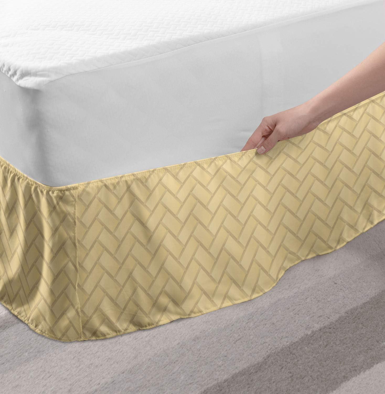 imageAmbesonne Neutral Color Bedskirt Geometric Tile Like Pattern with Crossing Style Brick Stones Motif Print Bedroom Decor Wrap Around Elastic Bed Skirt Gathered Design King Beige and Ecru